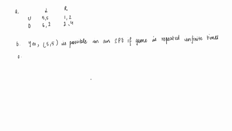 two-players-are-engaged-in-a-infinitely-repeated-game-whose-stage-game-is-shown-below-l-r-u-55-12-d-62-24-a-find-all-feasible-individually-rational-payoffs-b-is-payoff-55-possible-in-an-spe-92343
