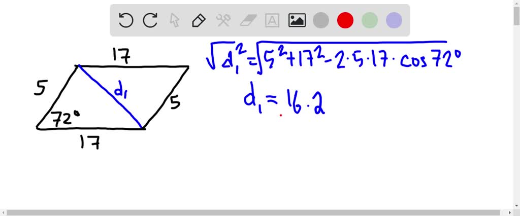 A parallelogram has side lengths of 5 and 17 units, and an interior ...