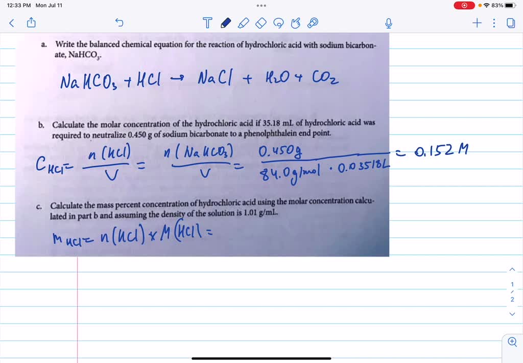 SOLVED: Assuming the sodium bicarbonate solution used in procedure 1B ...