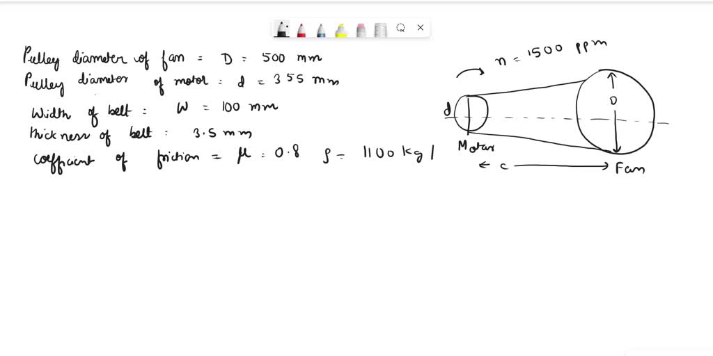 Determine the width of a 6 ply rubber belt required for a ventilating