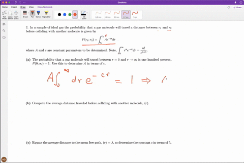 in-sample-of-ideal-gas-the-probability-that-a-gas-molecule-will-travel-distance-between-t1-and-t2-before-colliding-with-another-molecule-is-given-by-pr1t2-ae-cdr-where-a-and-are-constant-par-60199