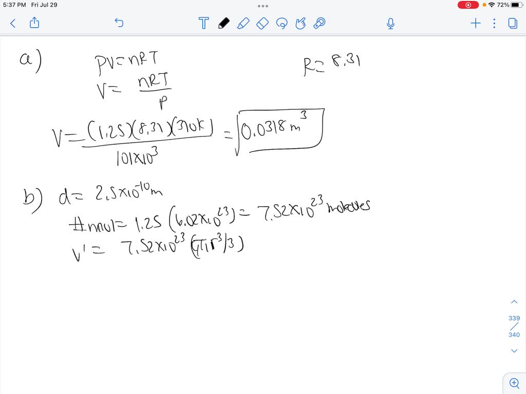 SOLVED: A gas has a temperature of 310 K and a pressure of 101 kPa. (a ...