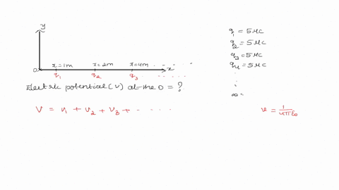 an-infinite-numver-of-charges-each-equal-to-510-6c-are-placed-along-the-x-axis-at-x1m-x2m-x4m-and-so-on-find-the-electric-potential-at-the-origin-due-to-the-given-set-of-charges