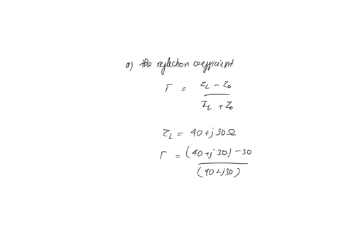 q-a-lossless-transmission-line-has-a-characteristic-impedance-of-50-and-is-terminated-in-a-load-impedance-of-40j30-find-using-smith-chart-a-the-reflection-coefficient-b-the-voltage-standing-47979