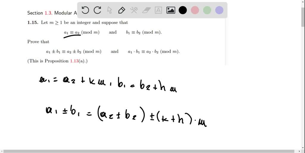 SOLVED: Section 1.3. Modular Arithmetic 1.15. Let m > 1 be an integer ...