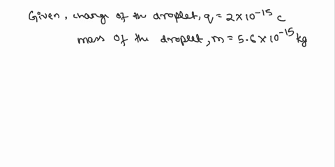 an-oil-droplet-with-charge-20-i0-i5-c-and-mass-56-i0-i5-kg-is-suspended-between-the-parallel-plates-of-a-millikan-apparatus-if-the-plates-are-separated-by-55-mm-determine-the-electric-force-06874