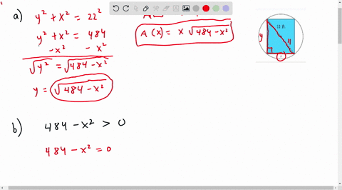 a-rectangle-that-is-x-feet-wide-is-inscribed-in-circle-of-radius-11-f-express-the-area-of-the-rectangle-as-function-of-x-b-find-the-domain-of-the-function_-graph-the-function-with-graphing-c-12093