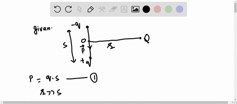 a-point-charge-q-is-distance-r-from-a-dipole-consisting-of-charges-q-separated-by-distance-s-the-dipole-is-initially-oriented-so-that-q-is-in-the-plane-bisecting-the-dipole-immediately-after-88857