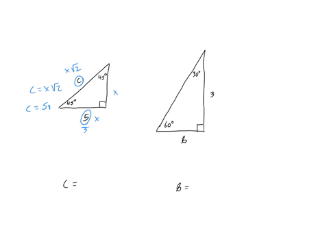 for-the-right-triangles-below-find-the-exact-values-of-the-side-lengths-c-and-b_-if-necessary-write-your-responses-in-simplified-radical-form-30-45-450-60o-29364