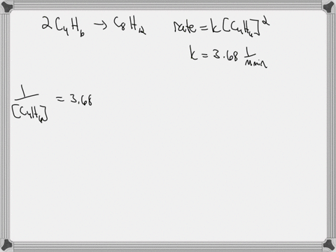 butadiene-reacts-to-form-a-dimer-according-to-the-equation-2c4hsg-_-cghizg-the-reaction-obeys-the-second-order-rate-law-rate-kc4hs-with-a-rate-constant-k-368-m-min-at-a-certain-temperature-s-76641