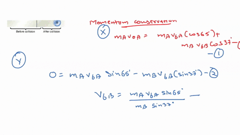 the-drawing-shows-a-collision-between-two-pucks-on-an-air-hockey-table-puck-a-has-a-mass-of-0028-kg-and-is-moving-along-the-x-axis-with-a-velocity-of-55-ms-it-makes-a-collision-with-puck-b-w-63041