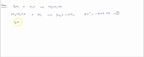 1-ethene-c2h4-reacts-with-water-to-form-ethanol-ch3ch2ohl-c2h4g-h2ol-ch3ch2ohl-determine-the-enthalpy-change-of-this-reaction-given-the-following-thermochemical-equations-1ch3ch2ohl-3o2g-3h2ol-2co2g-h