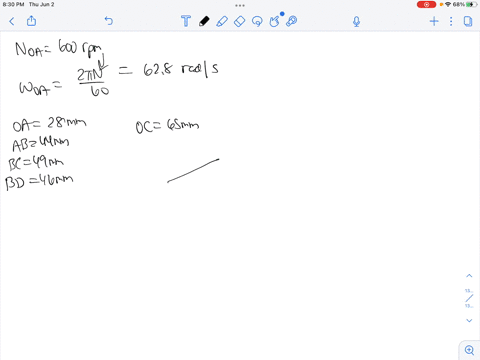 example-73-in-fig-79-the-angular-velocity-of-the-crank-oa-is-600-pm-determine-the-linear-velocity-of-the-slider-d-and-the-angular-velocity-of-the-link-bd-when-the-crank-is-inclined-at-an-ang-40286