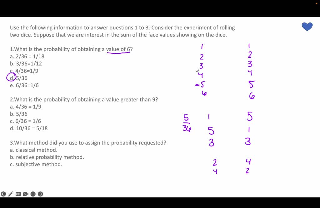 Probabilities for Rolling Two Dice