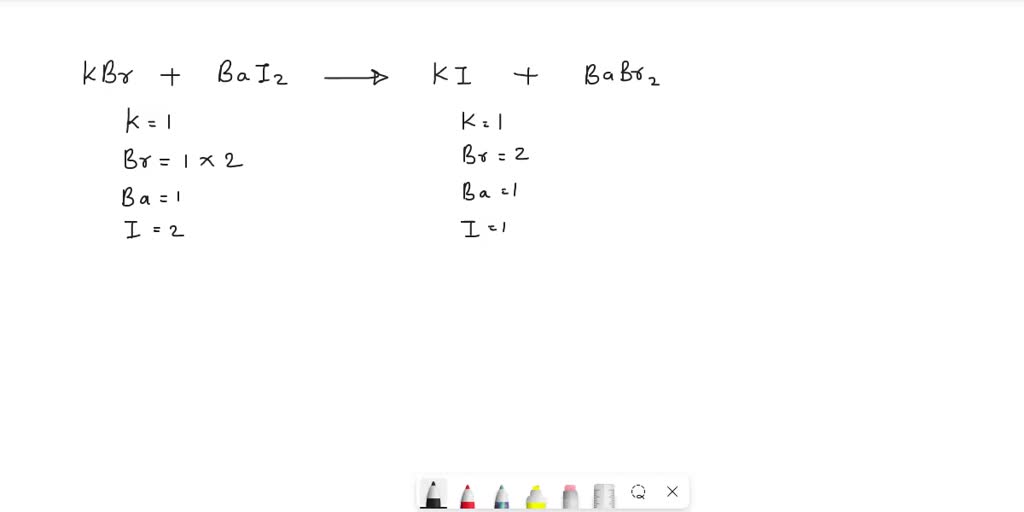 Write the balanced chemical equation for potassium bromide reacting with barium iodide.