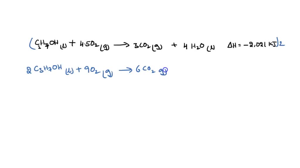 SOLVED:1-Propanol is combusted to provide heat. The equation and the ...