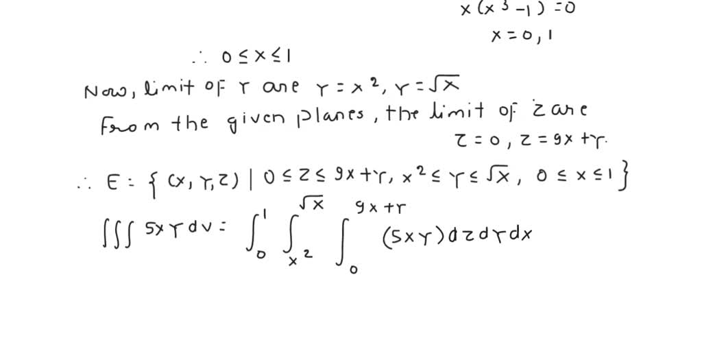 SOLVED: Evaluate the triple integral: FFI Sxy dV, where E is bounded by ...