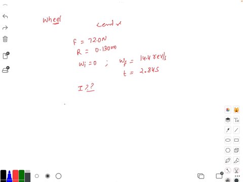 a-wheel-rotates-without-friction-about-a-stationary-horizontal-axis-at-the-center-of-the-wheel-a-constant-tangential-force-equal-to-720-n-is-applied-to-the-rim-of-the-wheel-the-wheel-has-rad-23395