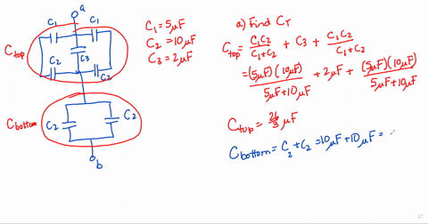a-group-of-capacitors-connected-as-shown-in-figure-a-find-the-equivalent-capacitance-between-points-a-and-b-for-take-c-500-f-c2-100-f-and-c3-200-f-b-if-the-potential-difference-between-points-a-and-b-