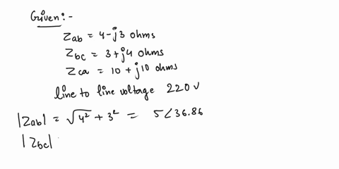 three-impedances-z_ab-4-j3-ohms-z_bc-3-j4-ohms-and-z_ca-10-j10-ohms-are-connected-in-delta-across-a-220-volts-three-phase-balanced-source-the-current-in-the-impedance-z_ab-is-_______-and-the-81129
