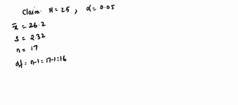test-the-claim-about-the-population-mean-at-the-level-of-significance-assume-the-population-is-normally-distributedclaim-25-005-sample-statistics-x-262-s-232-n-17-22221