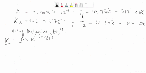 for-a-chemical-reaction-the-rate-constant-at-4473-degrees-celcius-is-0005710-s-1-while-the-rate-constant-at-6184-degrees-celcius-is-0014317-s-1-calculate-the-activation-energy-in-kjmol-62692