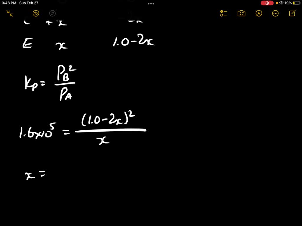 Consider the following reaction A(g)⇌2B(g) Find the equilibrium partial pressures of A and B