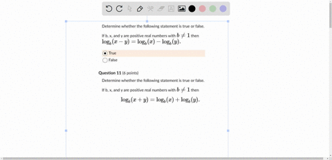question-10-6-points-saved-determine-whether-the-following-statement-is-true-or-false-if-b-x-and-y-are-positive-real-numbers-with-b-lthen-logb-l-logb-l-10gb-y-true-false-question-11-6-points-06298