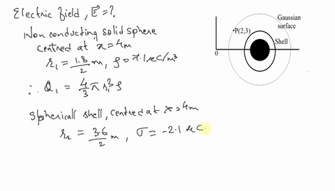 a-nonconducting-sphere-18-m-in-diameter-with-its-center-on-the-x-axis-at-x-4-m-carries-a-uniform-volume-charge-of-density-71-cm3-surrounding-the-sphere-is-a-spherical-shell-with-a-diameter-o-32798
