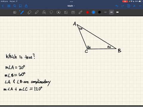 triangle-abc-has-the-angle-measures-shown-measure-of-angle-a-2-x-degrees-measure-of-angle-b-5-x-degrees-measure-of-angle-c-11-x-degrees-which-statement-is-true-about-the-angles-measure-of-an-11146