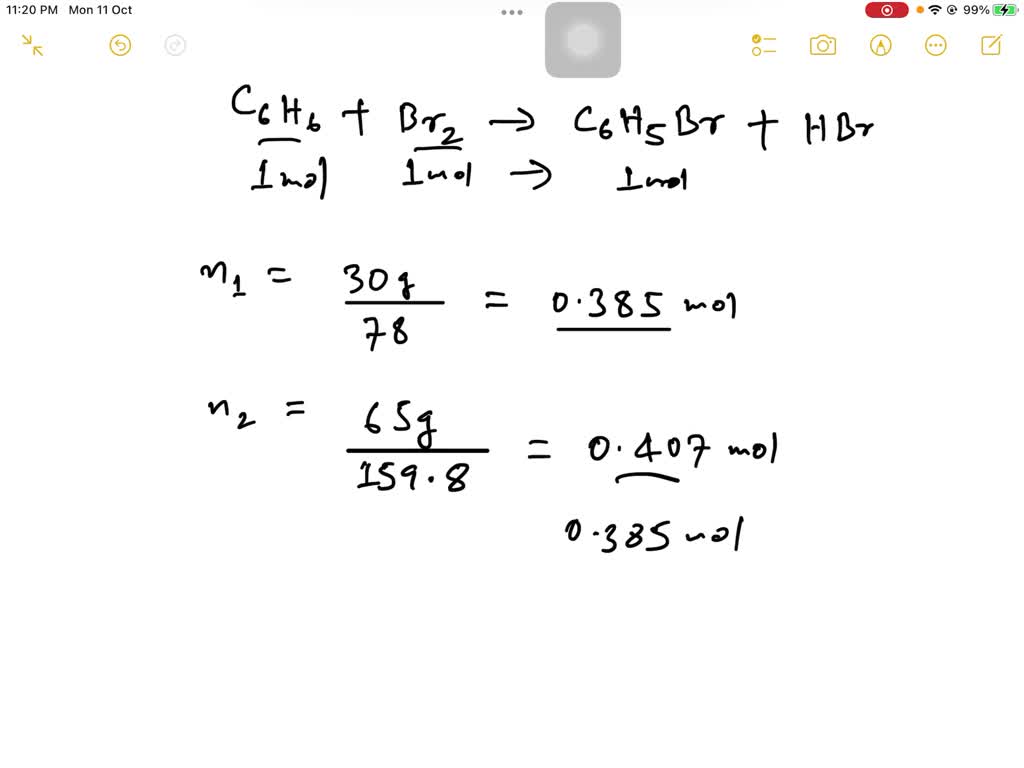 SOLVED: When Benzene (C6H6) Reacts With Bromine (Br2), Bromobenzene ...