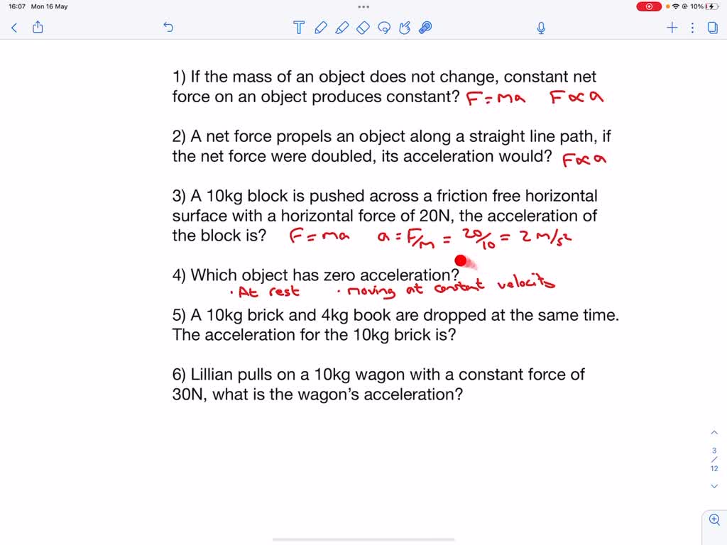 SOLVED "16. If the mass of an object does not change, constant net
