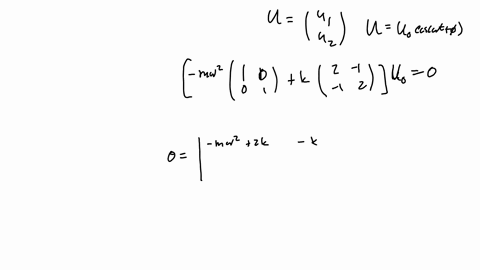 obtain-the-natural-frequencies-and-mode-shapes-of-the-2-dof-system-shown-in-fig-2-the-equation-of-motion-for-free-vibration-are-mii2ku-ku-0-mii-ku-2ku-0-y-k-mmm-m-m-mmm-a-compute-the-eigen-v-05605