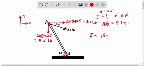 a-20-lb-force-is-applied-to-the-control-rod-a-b-as-shown-knowing-that-the-length-of-the-rod-is-9-in-and-that-alpha25circ-determine-the-moment-of-the-force-about-point-b-by-resolving-the-force-into-h-2