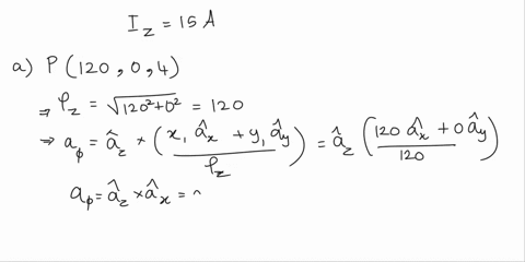 a-current-filament-carrying-15-a-in-the-a-direction-lies-along-the-entire-z-axis-find-h-in-rectangular-coordinates-at-a-p412o-0-4-6-pu2-4-58713