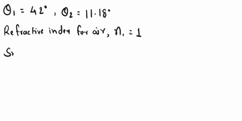a-beam-of-light-in-the-air-strikes-a-block-of-material-at-an-angle-of-420-degrees-from-the-normal-if-it-enters-the-material-at-an-angle-of-1118-degrees-what-is-the-index-of-refraction-of-the-70755