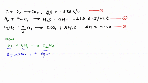 calculate-the-enthalpy-of-formation-of-ethane-from-the-data-given-below-cs-o2g-co2g-drh-3935-kj-h2g-12o2g-h2o-drh-2858-kj-c2h6g-72o2g-2co2g-3h2o-drh-1560-kj-92528