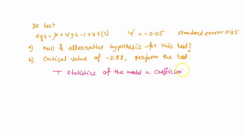 a-researcher-wants-to-test-the-order-of-integration-of-some-time-series-data-he-decides-to-use-the-df-test-he-estimates-a-regression-of-the-form-yt-yt1-ut-2-and-obtains-the-estimate-005-with-62272