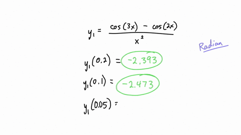 guess-the-value-of-the-limit-if-it-exists-by-evaluating-the-function-at-the-given-numbers-lt-is-suggested-that-you-report-answers-accurate-to-at-least-six-decima-places-cos-3x-cosi-22-let-fz-06072