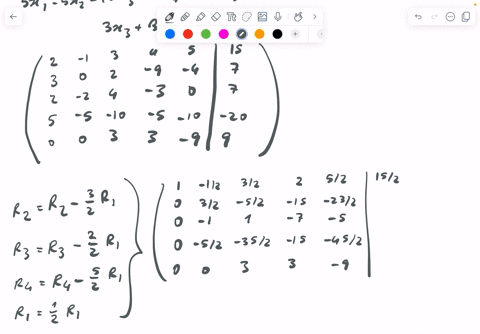 use-gaussian-elimination-to-solve-the-following-system-of-linear-eguations-2x1-x23x34x45x515-3x12x3-9x4-4x57-2x1-2x24x3-3x47-5x1-5x2-10x3-5x4-10x5-20-3x33x4-9x59-91084