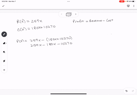 business-determine-the-profit-function-for-the-given-revenue-function-and-cost-function-also-determine-the-break-even-point-rx259x-cx180x-10270-2