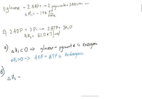 the-standard-free-energy-change-for-the-conversion-of-glucose-to-pyruvate-glucose-2nad-2-pyruvate-2-nadh-2h-is-146-kjmol-this-conversion-is-coupled-to-the-reaction-2adp-2pi-2atp-2h2o-which-h-22011