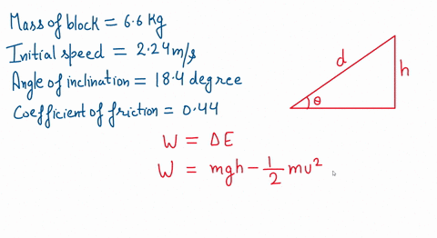 a-660-kg-block-slides-with-an-initial-speed-of-224-ms-up-a-ramp-inclined-at-an-angle-of-184-with-the-horizontal-the-coefficient-of-kinetic-friction-between-the-block-and-the-ramp-is-044-use-97337