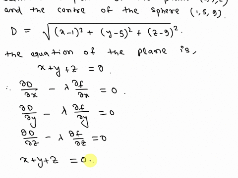 let-s-be-the-sphere-of-radius-1-centered-at-1-5-9-find-the-distance-from-s-to-the-plane-x-y-z-0-hint-use-lagrange-multipliers-to-find-the-distance-from-the-plane-to-the-center-of-the-sphere-87703