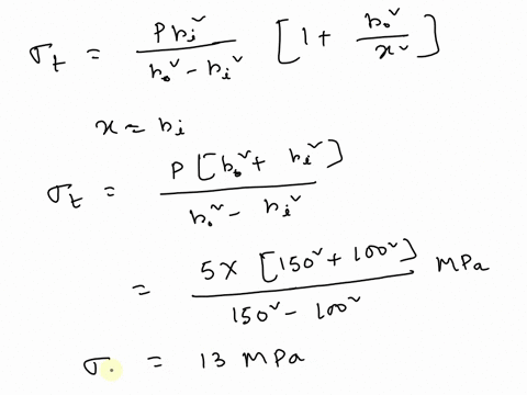 a-cast-iron-cylinder-of-internal-diameter-250-mm-and-thickness-55-mm-is-subjected-to-a-pressure-of-5-nmm2-calculate-the-tangential-and-radial-stresses-at-the-inner-middle-radius-125-mm-andou-02937