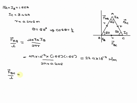 three-long-straight-wires-are-seen-end-on-in-the-figure-below-the-distance-between-the-wires-is-r-0246-m_-wires-a-and-b-carry-current-ia-ib-166-a-and-wire-c-carries-current-ic-342-a-assume-f-75779