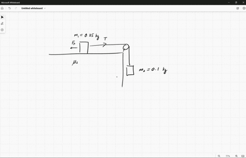 a-wooden-block-with-mass-0250-kg-rests-on-a-horizontal-table-and-is-connected-to-a-string-that-hangs-vertically-over-a-frictionless-pulley-on-the-tables-edge-from-the-other-end-of-the-string-39679