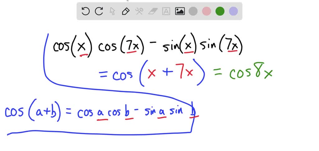 SOLVED: For cos (x) cos (7x) - sin (x) sin (7x) = 0 find the solutions ...