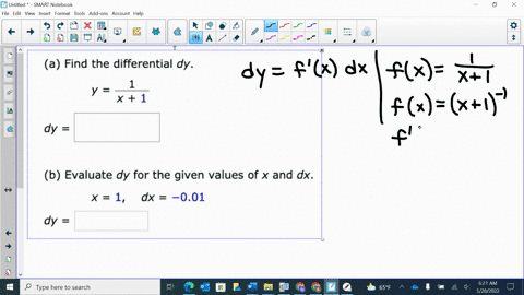 a-find-the-differential-dy-1-y-x-1-dy-b-evaluate-dy-for-the-given-values-of-x-and-dx-x-1-dx-001-19442