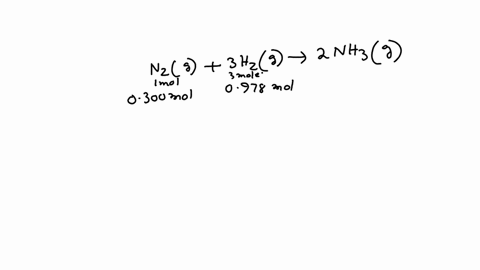 nitrogen-and-hydrogen-combine-at-a-high-temperature-in-the-presence-of-a-catalyst-to-produce-ammonia-n2g-3h2g-2nh3g-initially-there-are-0300-mol-n-and-0978-mol-h-present-how-many-moles-of-h2-remain-af